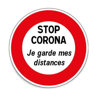 Adhésif STOP CORONA - Je garde mes distances - 10 cm x 10 cm