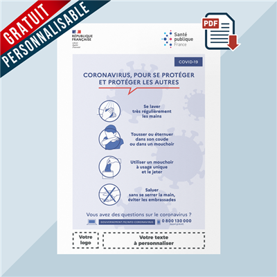 Affichette COVID-19 PDF Personnalisable Gratuite "Gestes Barrières"